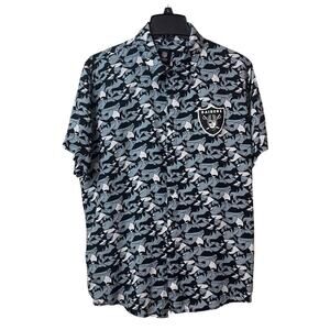 NFL Team Apparel Las Vegas Raiders Camp Shirt Mens L Black Button Up Cabana AOP